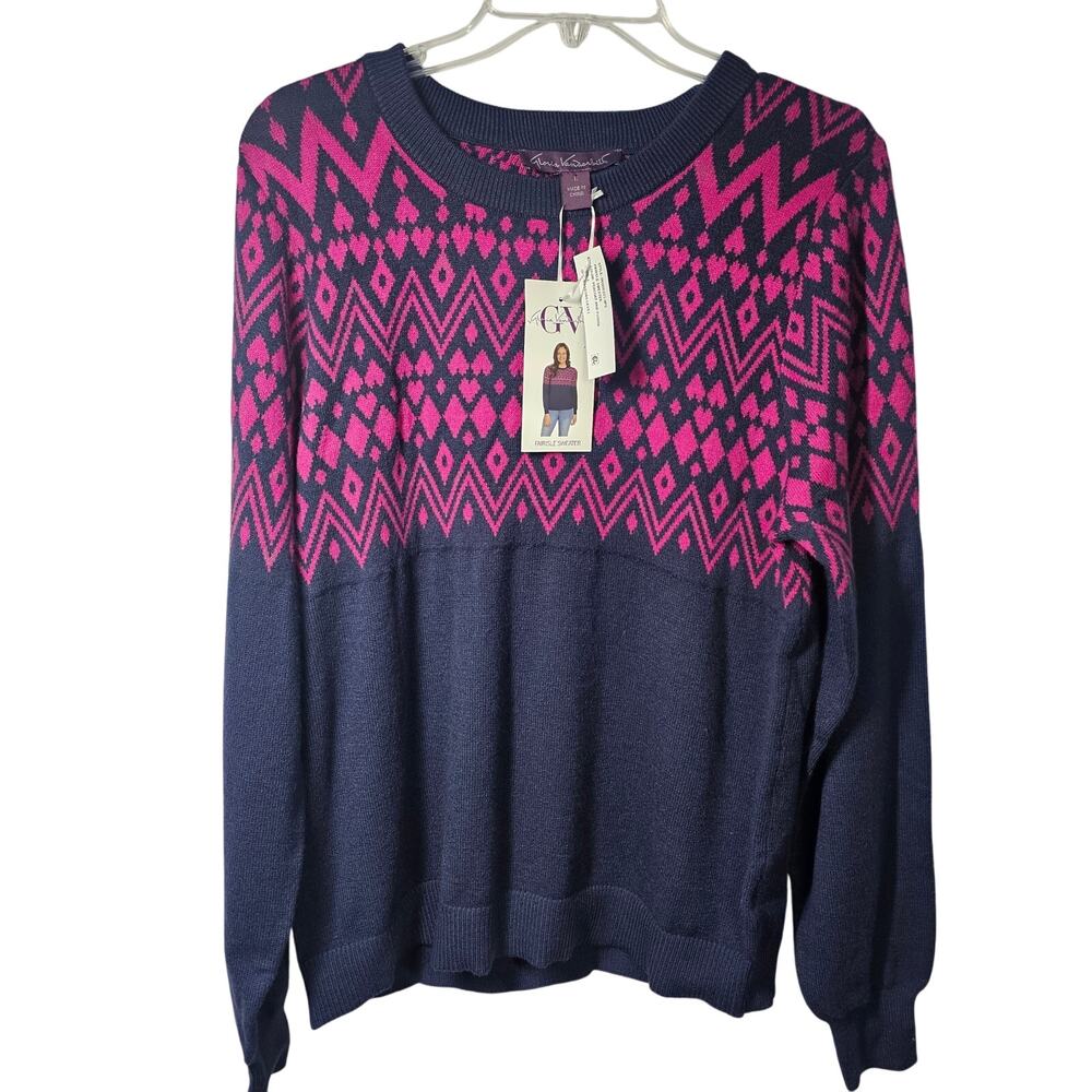 Gloria Vanderbilt NWT Navy Fuchsia Fairisle Sweater Women's L